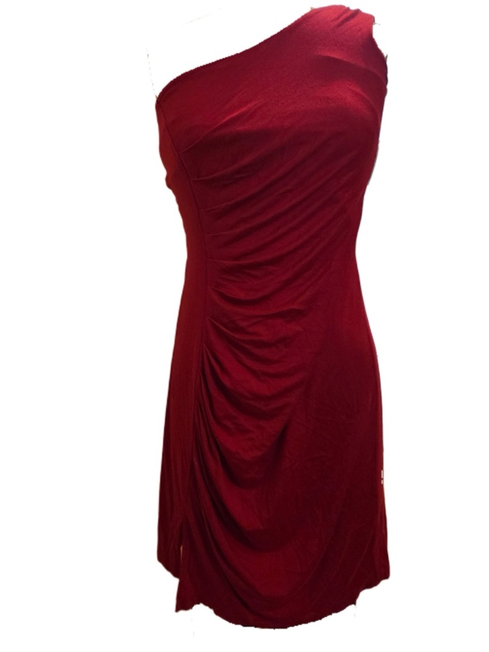 One-Shoulder Ruched Cocktail Dress in Wine